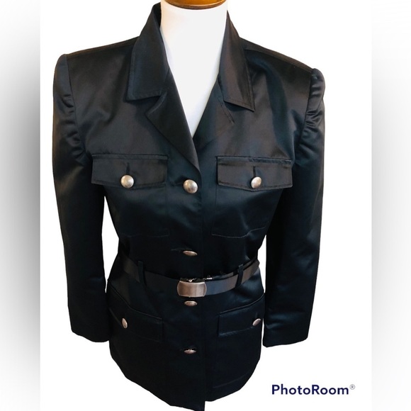 Vintage Black Satin Trench Style Coat by Russ - Picture 8 of 10